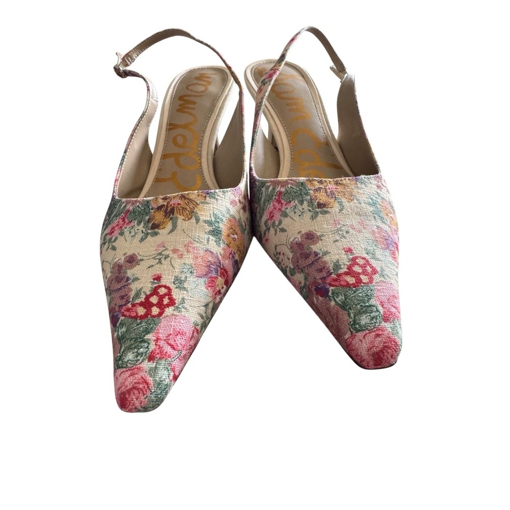 Sam Edelman Womens 9.5 Floral Fabric Slingback Pumps Pointed Toe Kitten Heel - Picture 3 of 7